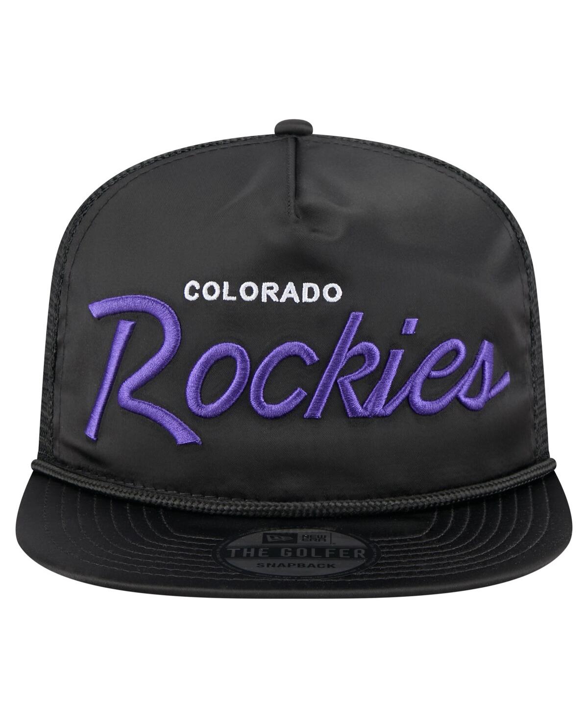NEW ERA MEN'S BLACK COLORADO ROCKIES RETRO SATIN SCRIPT GOLFER ADJUSTABLE HAT 