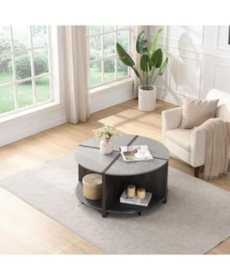 Streamdale 4 Piece of Industrial Round Coffee Table,Sturdy and Easy Assembly, 2-Tier with Storage for Living Room, Garden, gray