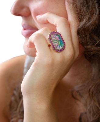 Scenic Pink Flamingo Agate Golden Statement Ring