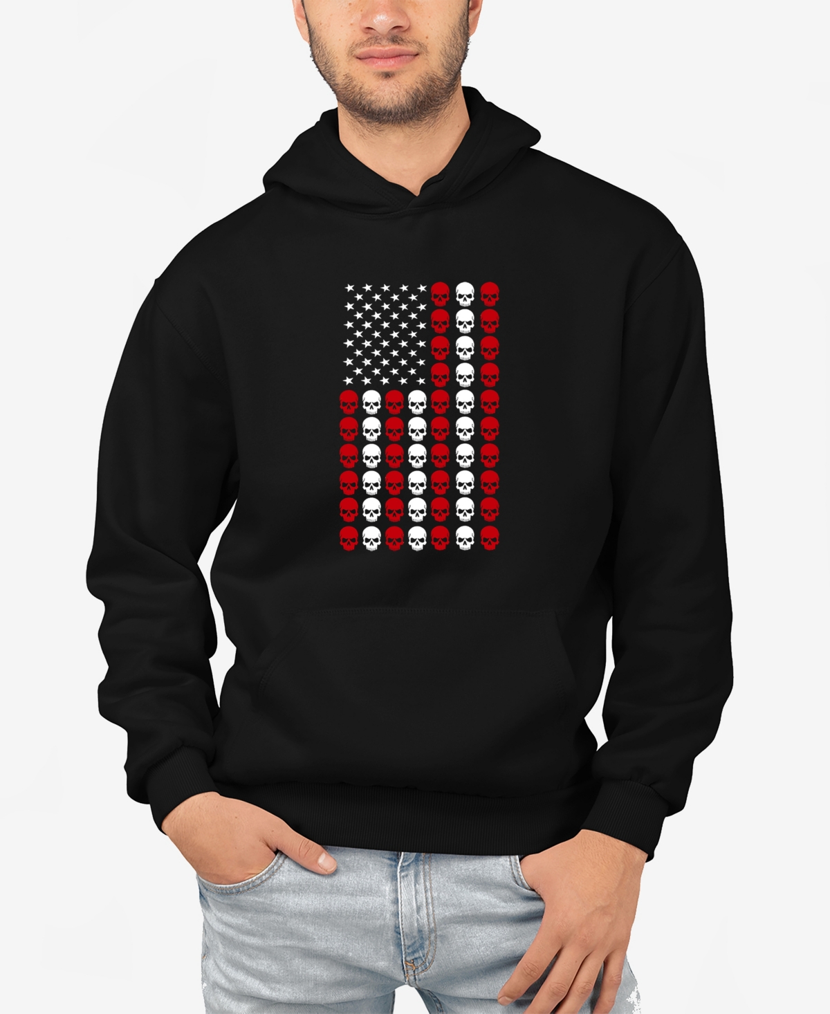 La Pop Art Men's Skull Flag Word Art Hooded Sweatshirt