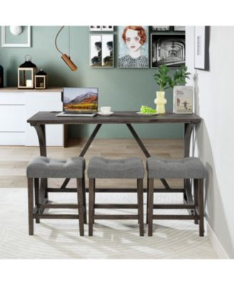 4-Piece Bar Table Set with Power Outlet and Padded Stools