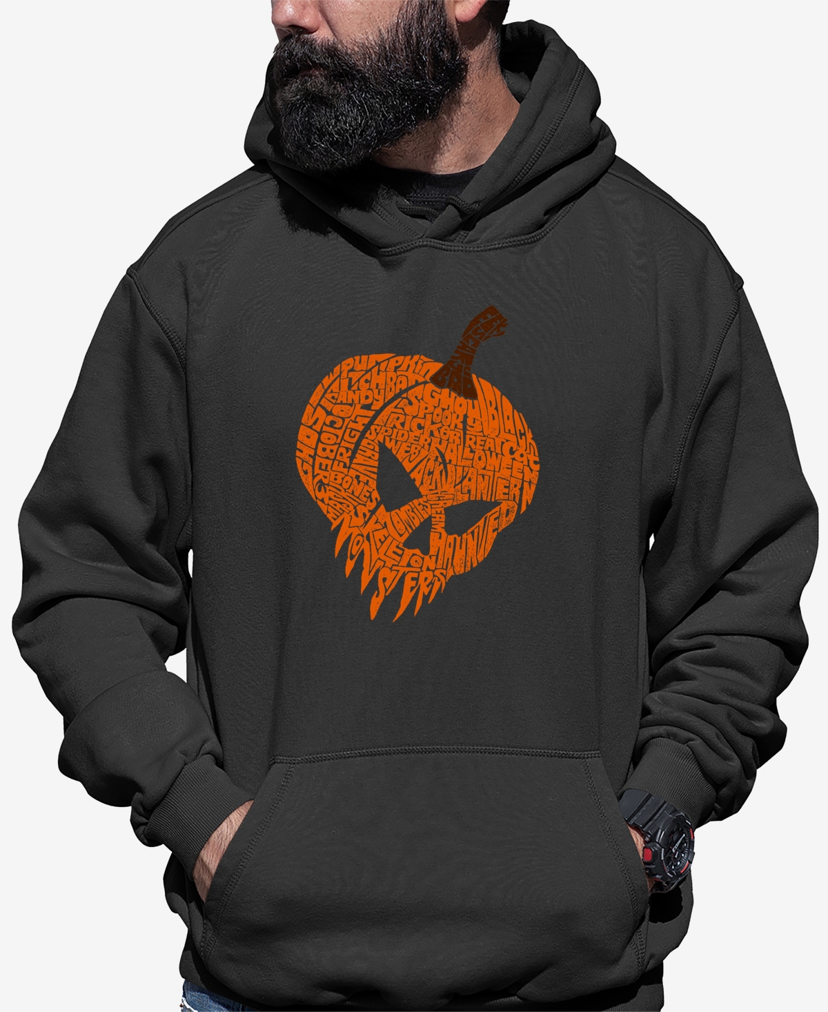 La Pop Art Men's Evil Pumpkin Word Art Hooded Sweatshirt