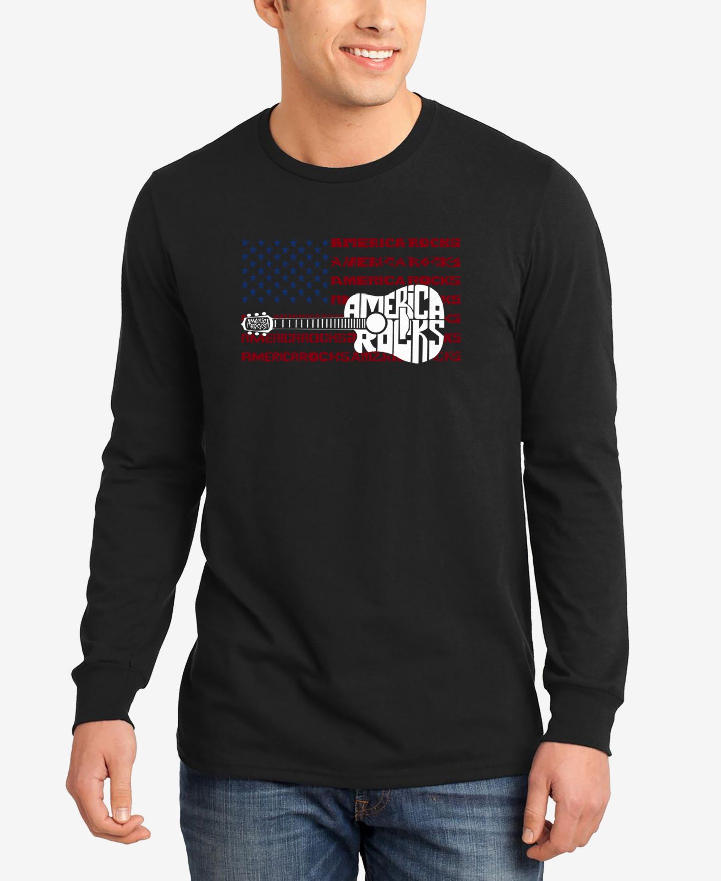 Мужская футболка LA Pop Art America Rocks Word Art Long Sleeve, цвет: Чёрный — фото 1