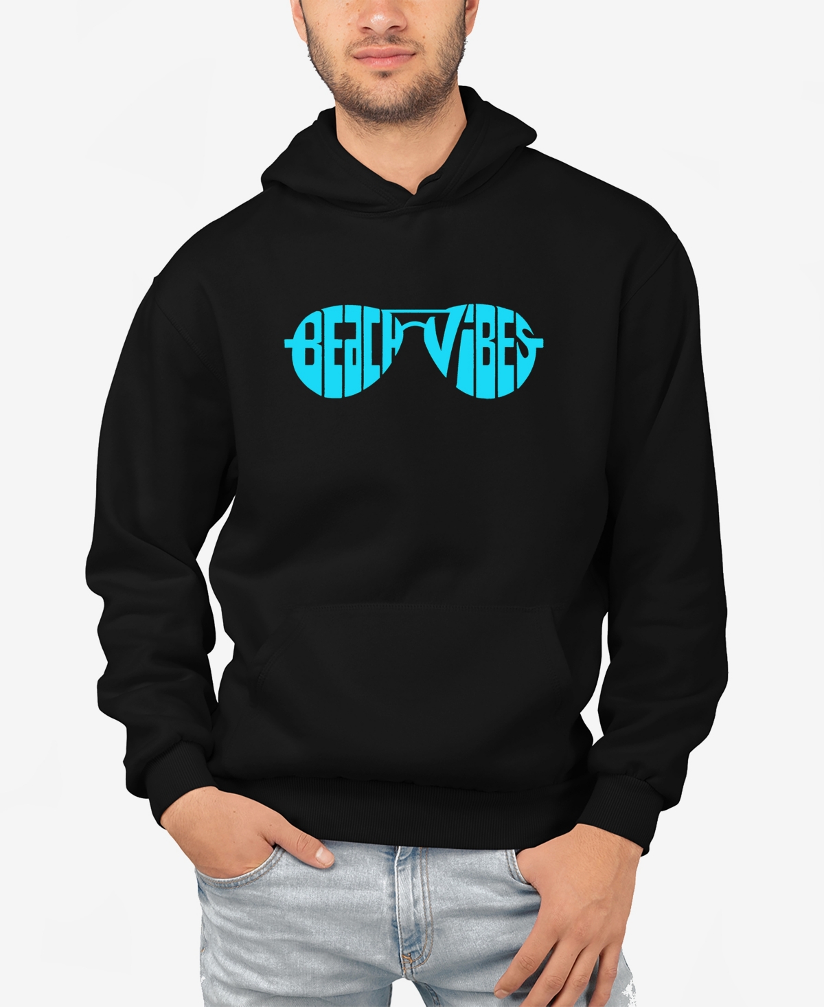 La Pop Art Men's Beach Vibes Word Art Hooded Sweatshirt - Black