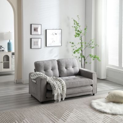 Streamdale Convertible Sofa Bed Set in Gray & Beige Linen Fabric