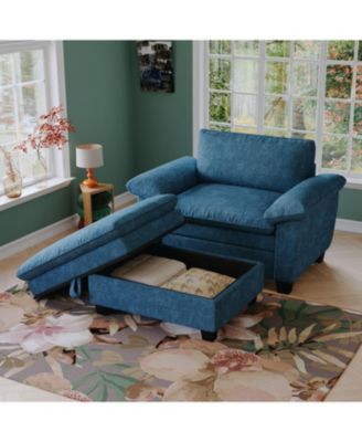 Streamdale 51" Blue Chenille Chaise Lounge with Ottoman & Storage