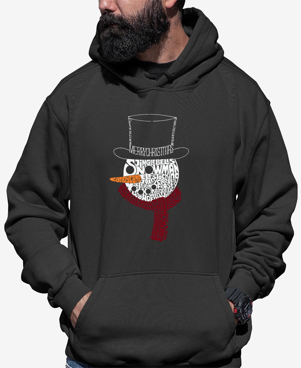 La Pop Art Men's Snowman Face Word Art Hooded Sweatshirt
