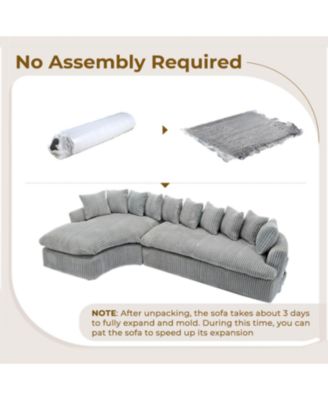 Streamdale 127" Large Curved Sectional Sofa, Corduroy, L-Shape - Gray