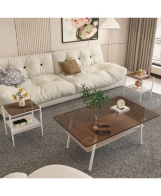 Tempered Glass Coffee Table with End Table