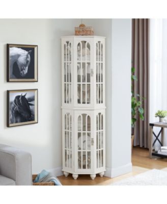 Corner Curio Cabinet with Adjustable Glass Shelves and Mirrored Back