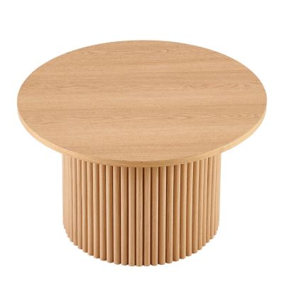 27.5" MDF Oak Veneer Roman Base Mid-Century Round Coffee Table