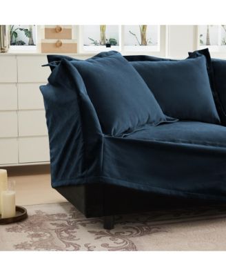 Slipcovered 2-Seater Armless Sofa with Cushions, Chenille Fabric in Blue