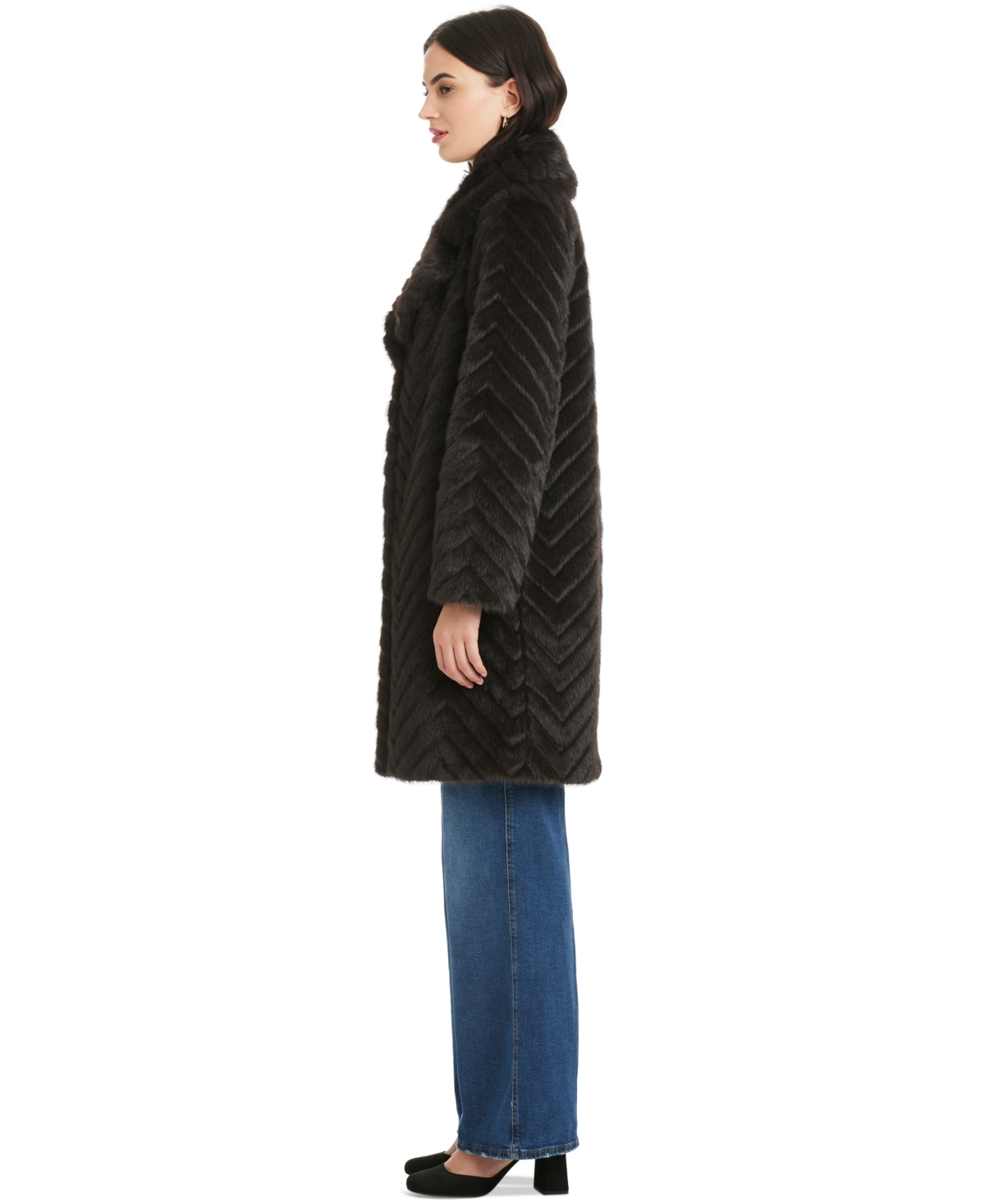 Jones New York Women's Chevron Textured Faux-fur Coat, Exclusively At Macy's In Black