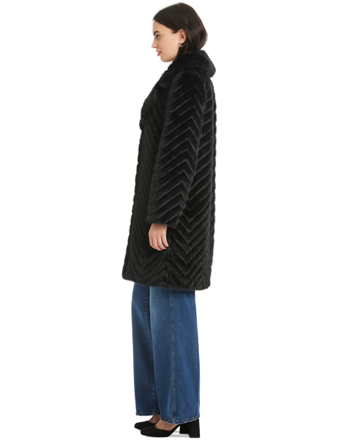 Jones New York Women's Chevron Textured Faux-fur Coat, Exclusively At Macy's In Black