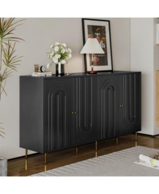 Black Lacquered 4-Door Sideboard Cabinet for Living Room and Beyond