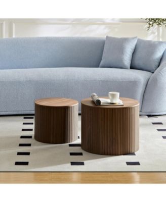Streamdale MDF nested table set 2 pieces, handcrafted round coffee table in living/lounge area, walnut color