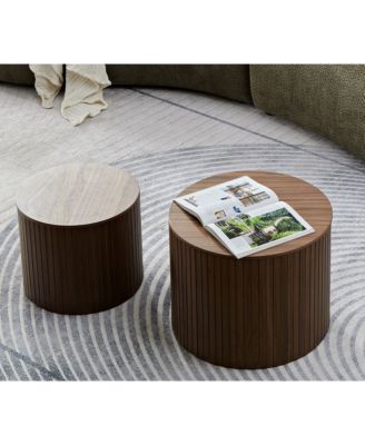 Streamdale MDF nested table set 2 pieces, handcrafted round coffee table in living/lounge area, walnut color