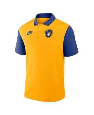 Men's Gold/Navy Milwaukee Brewers Cooperstown Collection Color-Block Victory Performance Polo Shirt