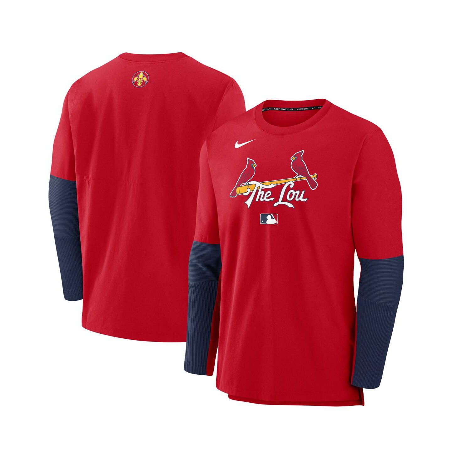 Мужская футболка Nike Red St. Louis Cardinals Authentic Collection City Connect Lightweight Player Tri-Blend Performance Long Sleeve — фото 1