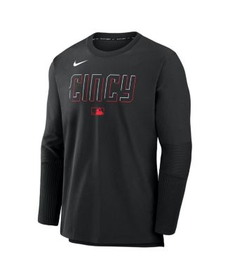 Men's Black Cincinnati Reds Authentic Collection City Connect Lightweight Player Tri-Blend Performance Long Sleeve T-Shirt