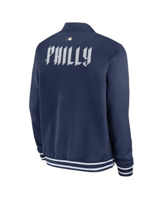 Men's Navy Philadelphia Phillies Authentic Collection City Connect Full-Zip Bomber Jacket