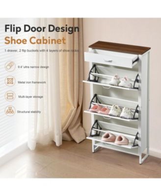 Shoe Storage Cabinet with 3 Flip Drawers & 1 Open Drawer