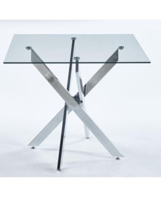 Modern Cross Metal Legs Glass Dining Table