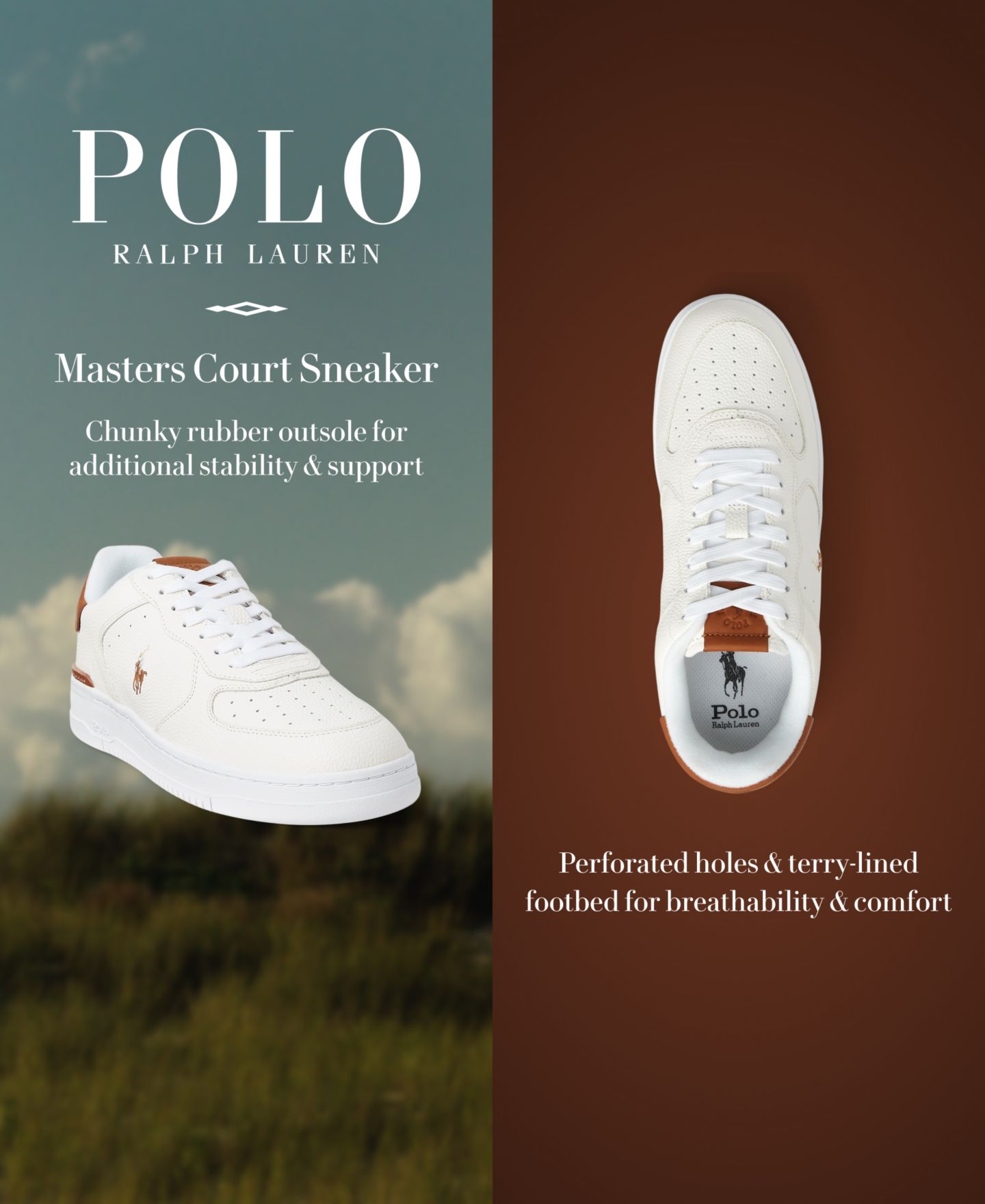 Мужские кроссовки Polo Ralph Lauren Masters Court Lace-Up, цвет: Белый / Рыжевато-коричневый — фото 7