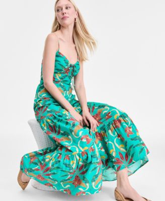 Women's Floral-Print Smocked-Back Tiered Cotton Maxi Dress, Exclusively at Macy's