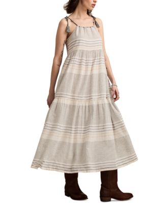Women's Striped Cotton Tiered Maxi Dress