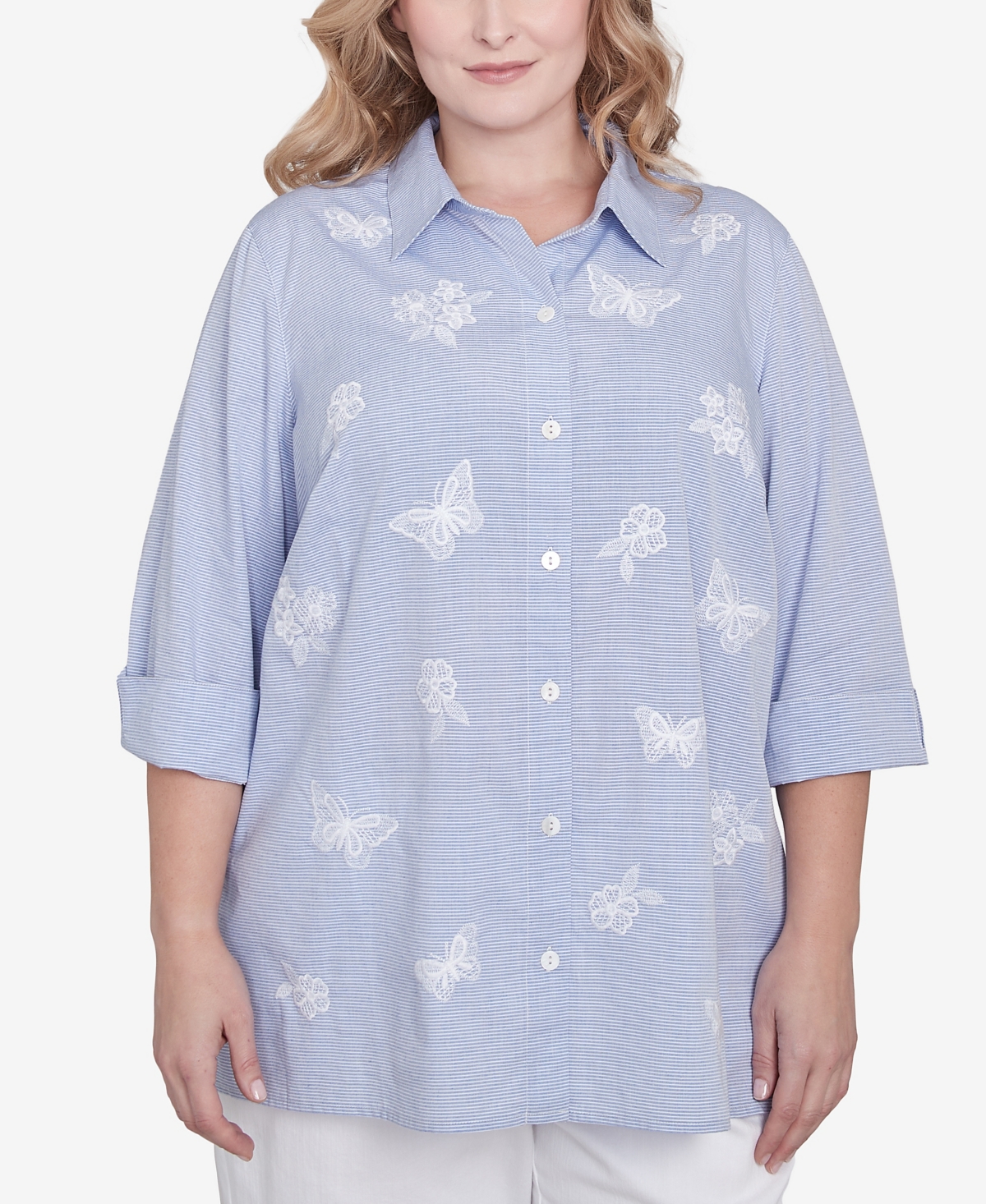 Alfred Dunner Plus Size Striped Butterfly Top