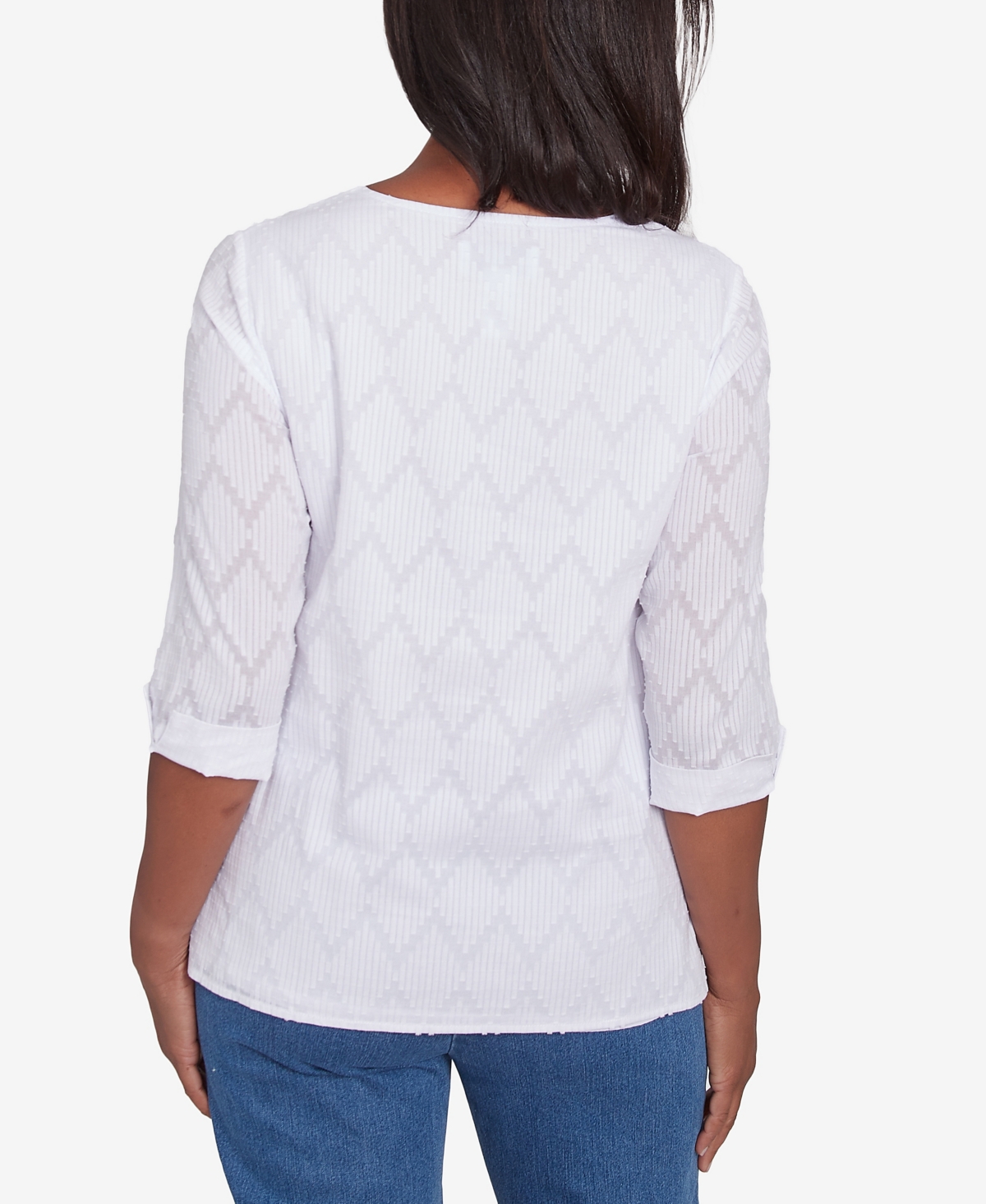 Alfred Dunner Plus Size Textured Split Neck Top