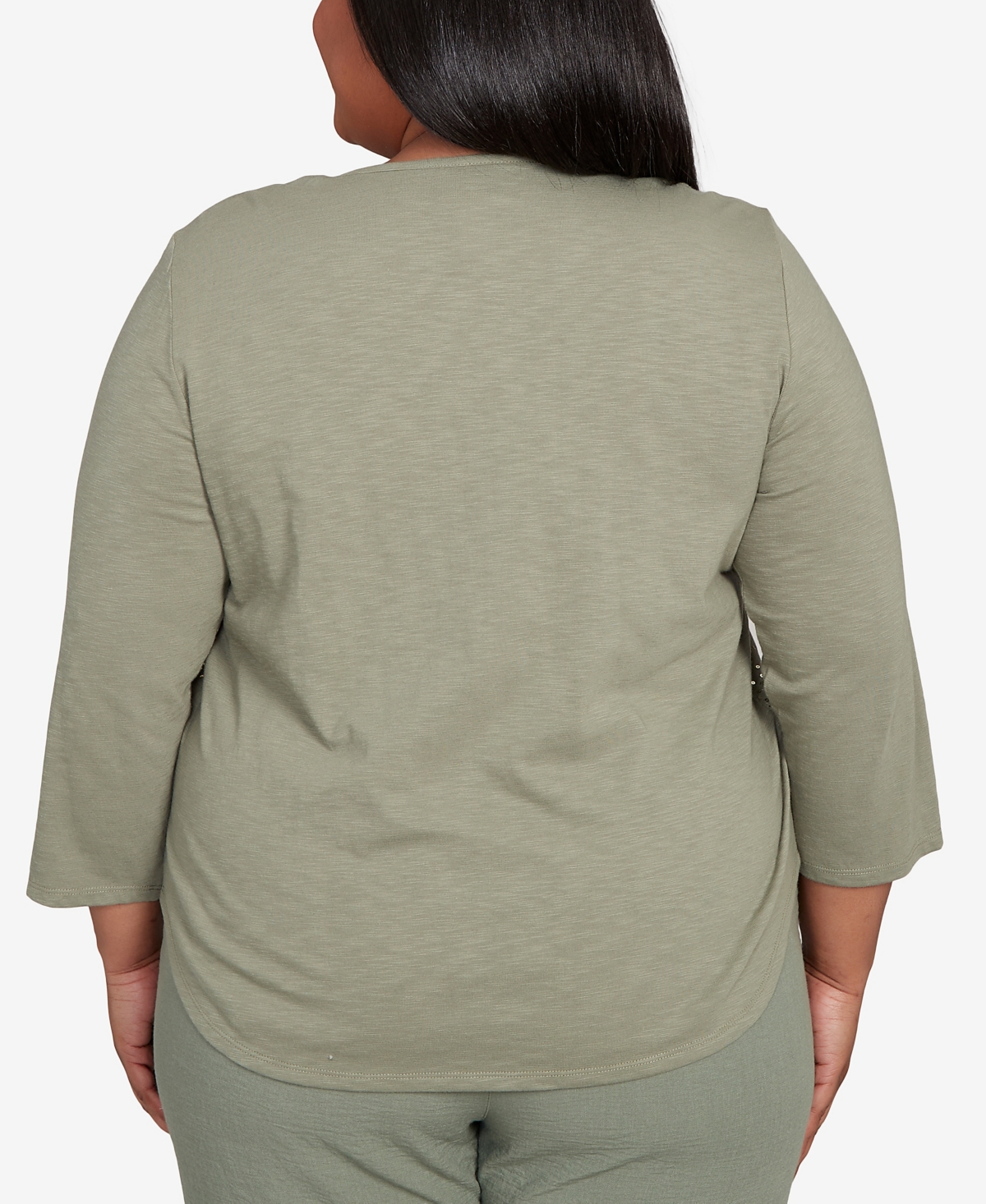 Alfred Dunner Plus Size Copper Canyon Scattered Sequin Floral Neck Top In Gray