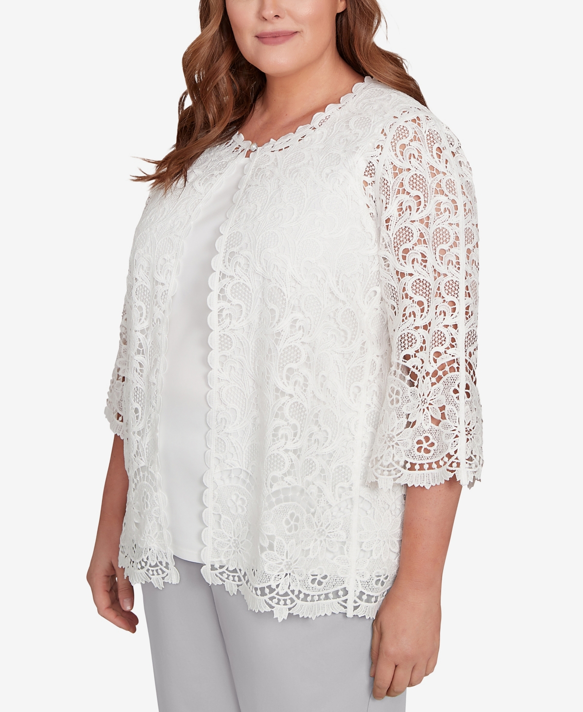 Alfred Dunner Plus Size Embellished Lace Two In One Top