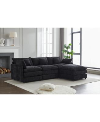 Modular Sectional Sofa, 3-Seater Sofa with Ottoman, Modern L-Shaped Sofa for Living Room Bedroom Apartment