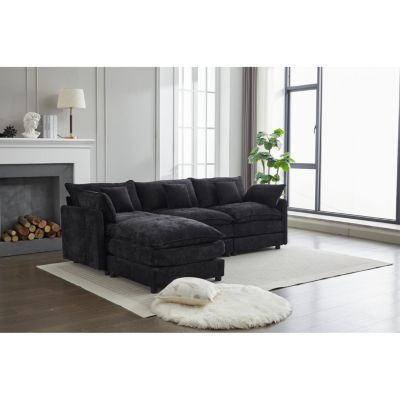 Modular Sectional Sofa, 3-Seater Sofa with Ottoman, Modern L-Shaped Sofa for Living Room Bedroom Apartment