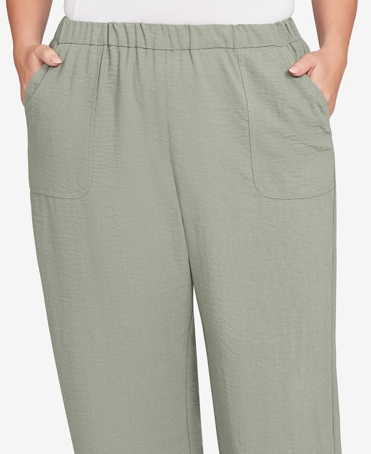 Alfred Dunner Plus Size Patch Pocket Elastic Waist Pants In Green