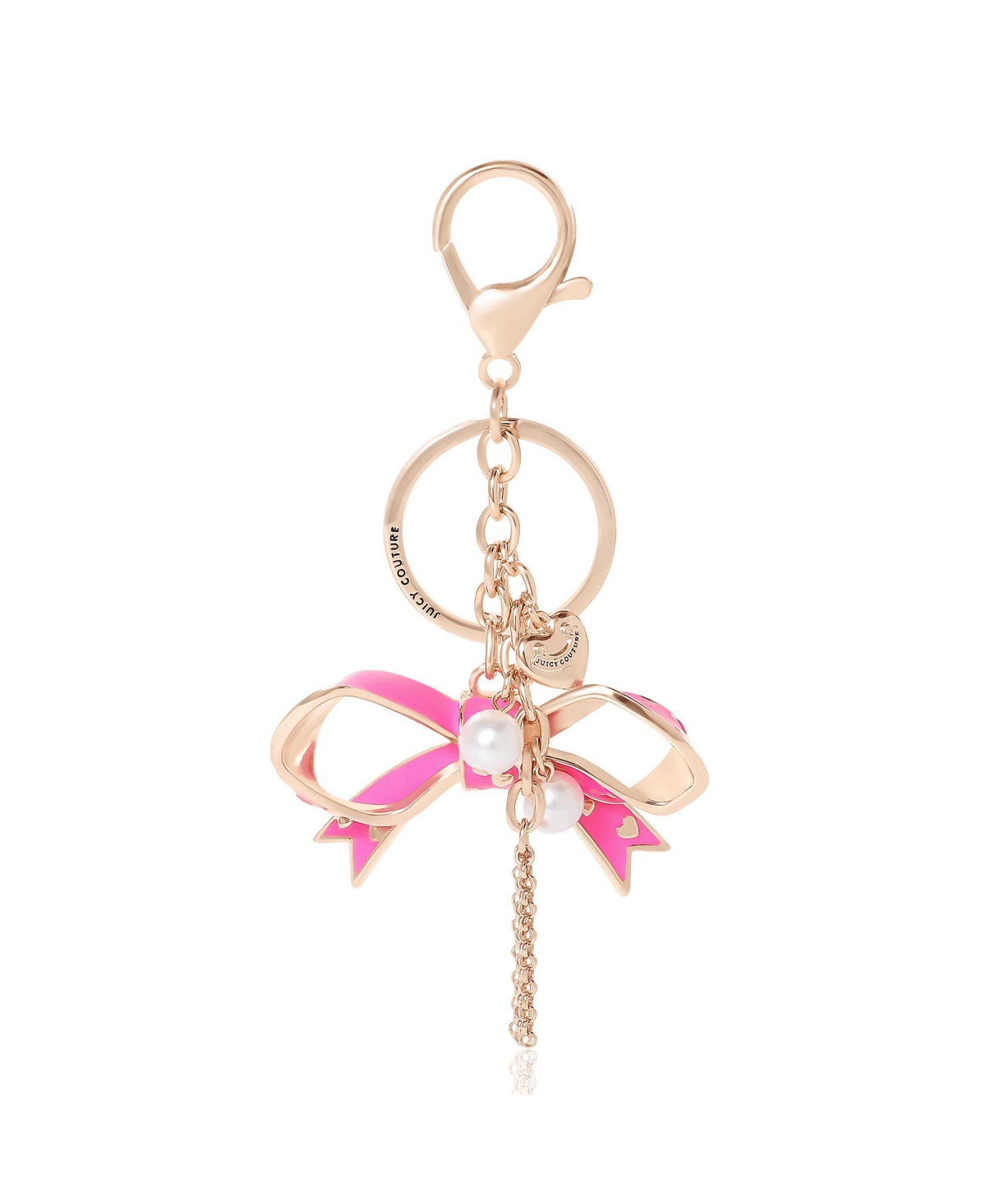 Bow Charm Keychain &#x2013; Stylish Gold & Pink Bling Accessory - Pink, gold, white
