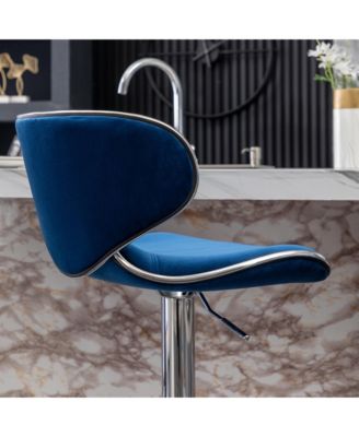 Masaccio Velvet Upholstered Adjustable Swivel Barstool, Set of 2, Blue