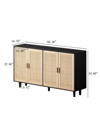 62.20" Elegant and Functional 4-Door Rattan Decorative Storage Cabinet