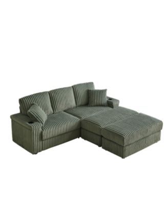 Streamdale 1-Piece Corduroy & Wood Sofa – 3-Seater, Storage Compartments, Plush Cushions, Modern Design