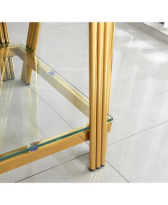 20" Square Gold End Table - Glass Top & Storage