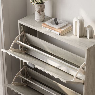Streamdale Fluted Shoe Cabinet with Flip Drawers for Entryway