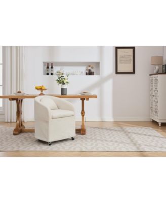 Set of 1 Chenille Fabric Dining Armchair With Back Cushion and Universal Wheels