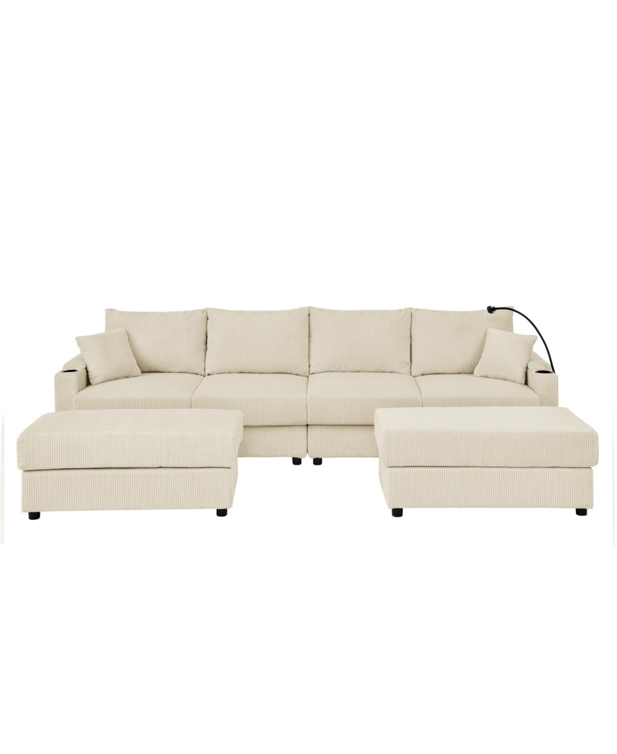Streamdale U-Shaped Beige Corduroy Couch with Storage Ottomans