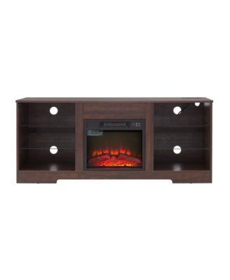 Streamdale Modern Electric Fireplace TV Stand with Glass Shelves