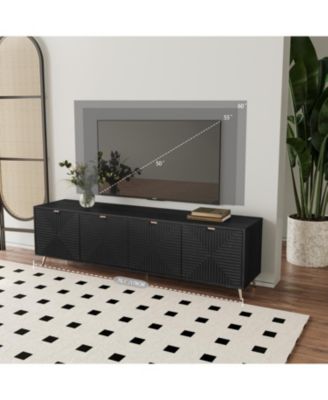 Extendable TV Cabinet with Storage, Adjustable Shelves, Lacquered Wood Veneer