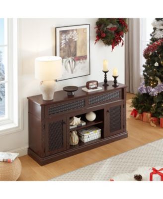 Streamdale Embossed TV Stand with Sliding Door, DARK CHERRY, 58"W x 15"D x 31.7"H