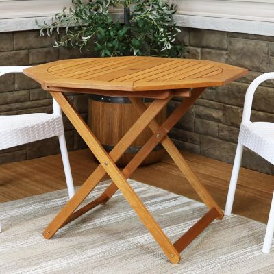 Outdoor Meranti Wood with Teak Oil Finish Folding Octagon Patio Dining Table - 35" - Brown
