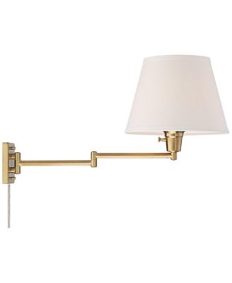 Clement Modern Swing Arm Wall Lamps Set of 2 Plug-in Fixtures with White Linen Shade for Bedroom, Bedside, Living Room or Reading